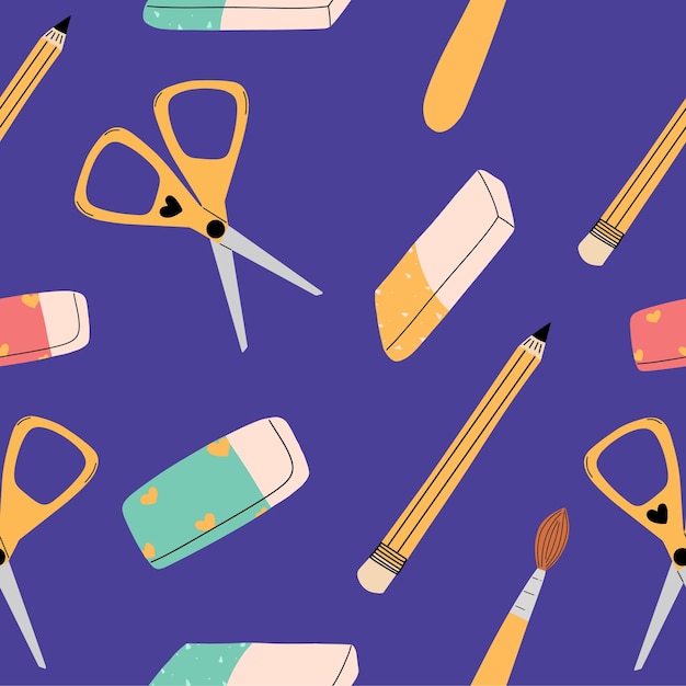 Seamless pattern with school supplies Vector illustration in flat style