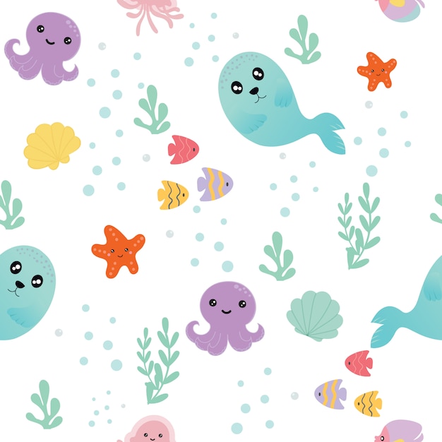 Seamless pattern with sea animals. 