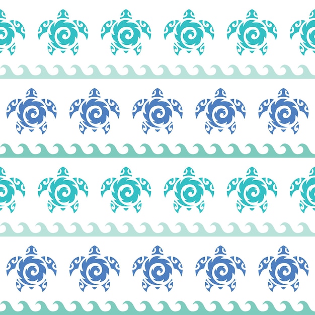 Seamless pattern with sea turtles Marine life Maori pattern Stylish background