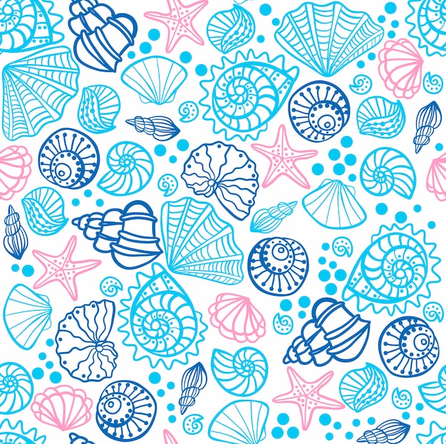 Seamless pattern with seashells