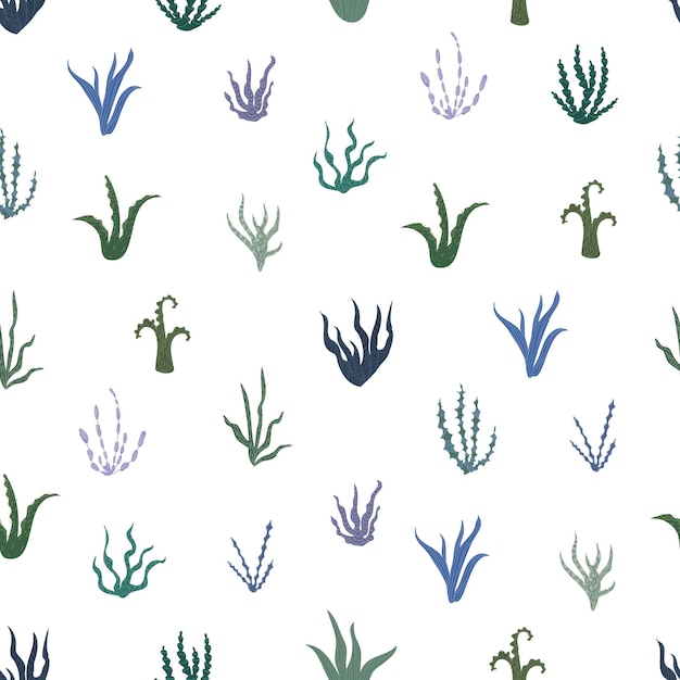 Seamless pattern with seaweed on a dark background