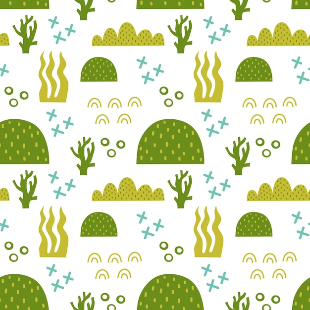 Seamless pattern with seaweed Vector background with a marine theme