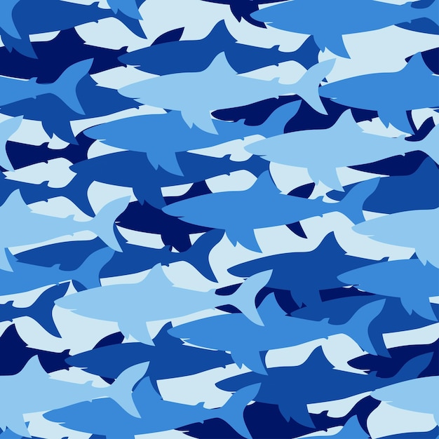 Seamless pattern with sharks vector marine background Vector seamless nautical pattern