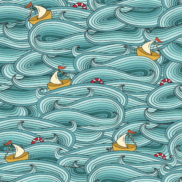 Seamless pattern with ship