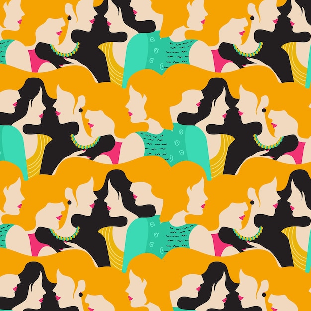 Seamless pattern with silhouettes of womens