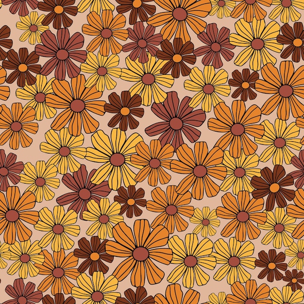 Seamless pattern with simple flowers Floral print hippie 60s