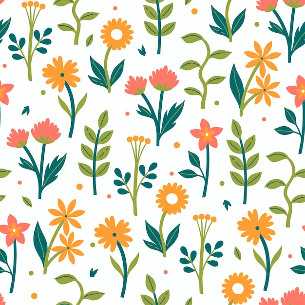 Seamless pattern with simple flowers on a white background Vector graphics