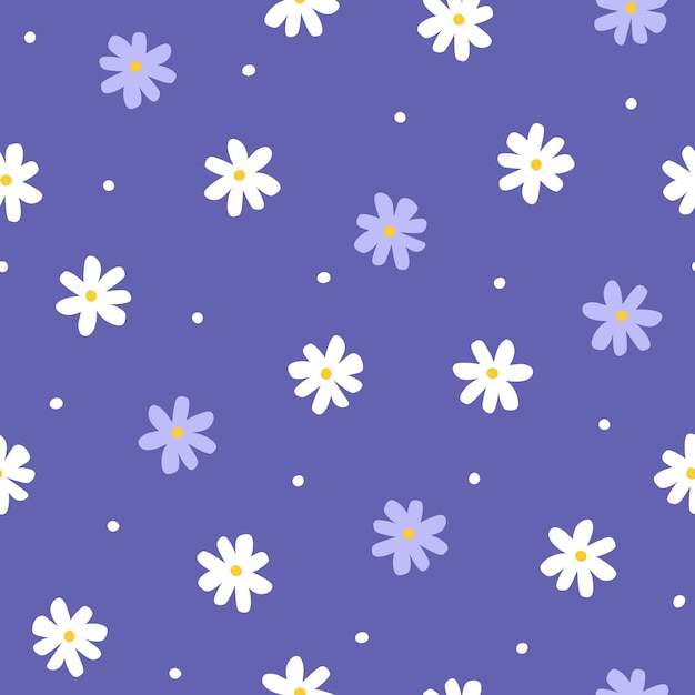 Seamless pattern with simple very peri little flowers Floral repeatable background with chamomile