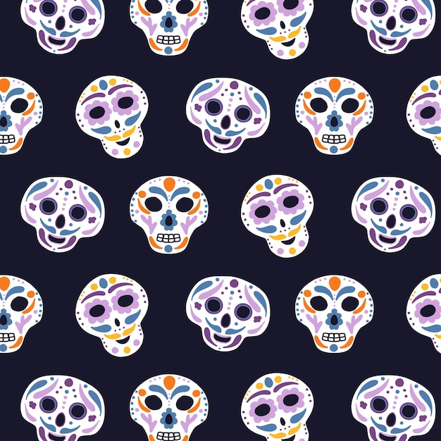 Seamless pattern with skulls Pattren for the day of the dead Vector illustration