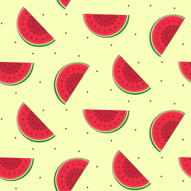 Seamless pattern with sliced watermelon with seeds