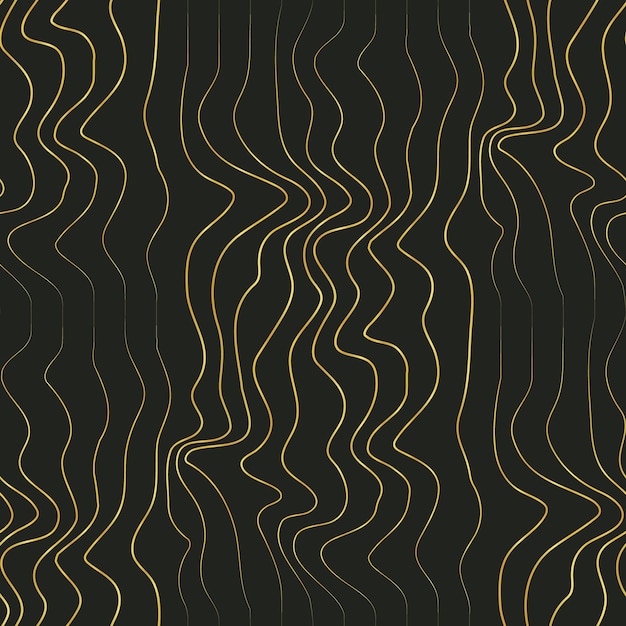 Seamless pattern with sloppy curved lines Continuous golden wavy lines on a dark background Vector illustration