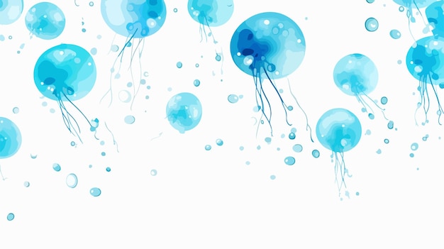 Vector seamless pattern with small blue jellyfish and blue background