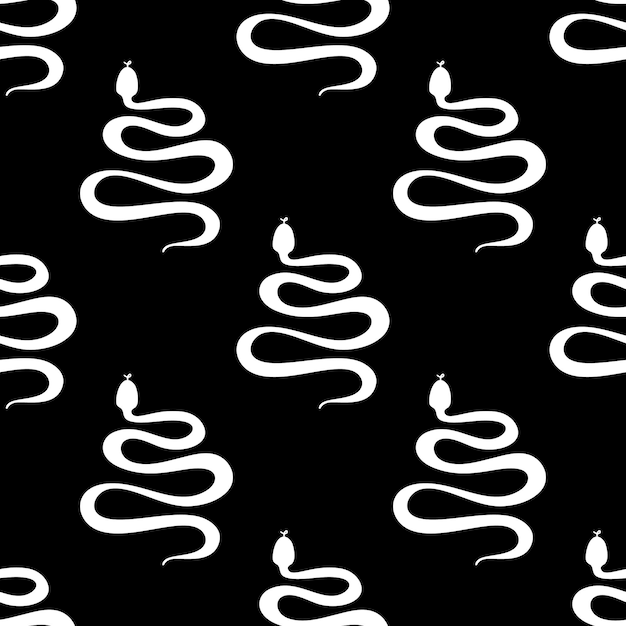 Seamless pattern with snakes illustration white color on black