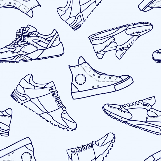 Seamless Pattern with Sneaker Shoe Flat Line Stroke Icon Pictogram Symbol Illustration