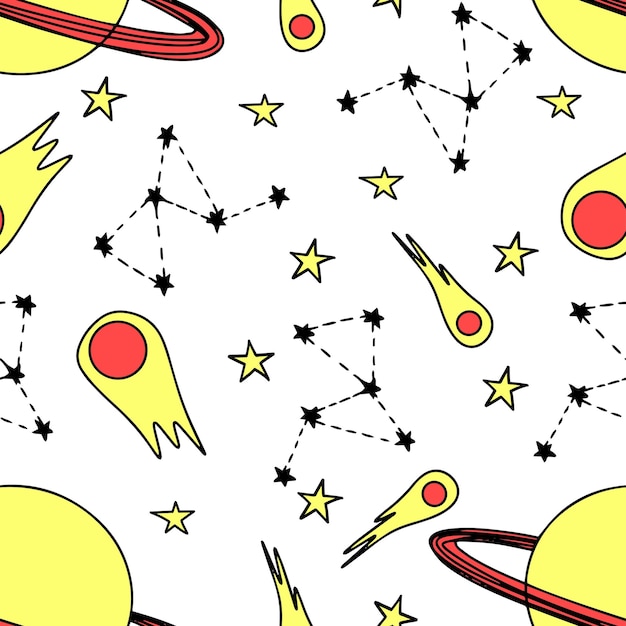 Seamless pattern with space elements on white background. Vector illustration.