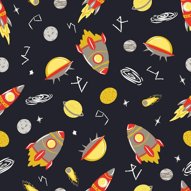 Seamless pattern with space space background for kids Cartoon comets and stars