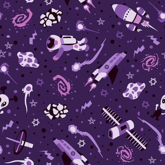 Seamless pattern with spaceships and stars