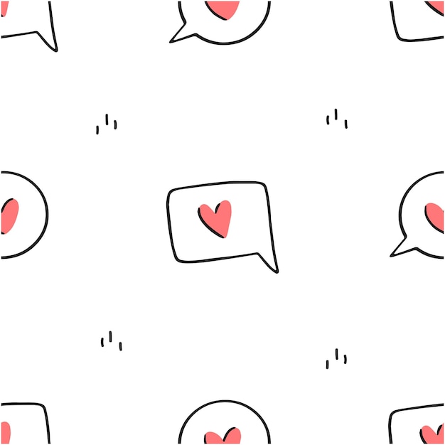 Seamless pattern with speech bubbles with hearts in doodle style Vector love illustration background