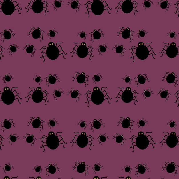 Seamless pattern with spiders. Halloween, black spider, scary. Flat illustration. Vector.