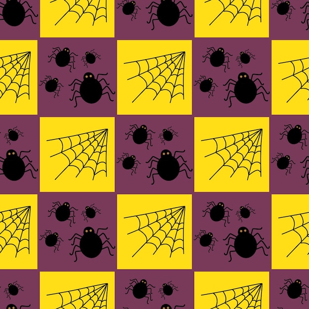 Seamless pattern with spiders. Halloween, black spider, scary. Flat illustration. Vector.