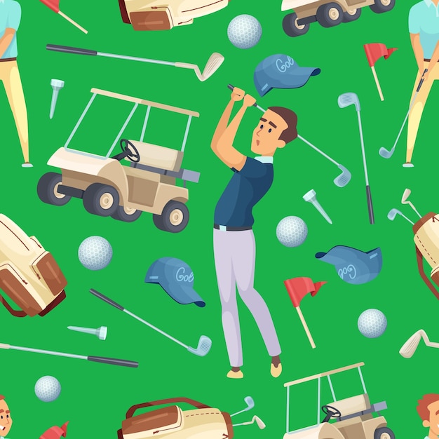 Seamless pattern with sport illustrations at golf theme Background with equipment for golfer vector