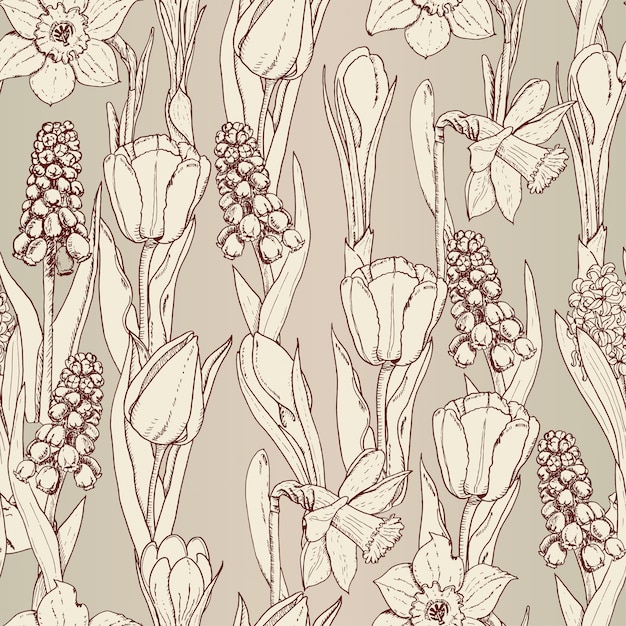 Seamless pattern with spring flowers 