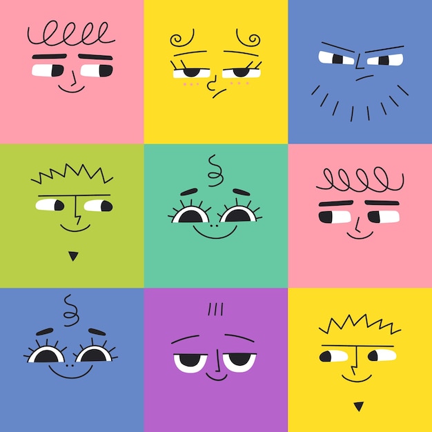 Seamless pattern with square funny characters with differents face emotions Colourfu modern avatars