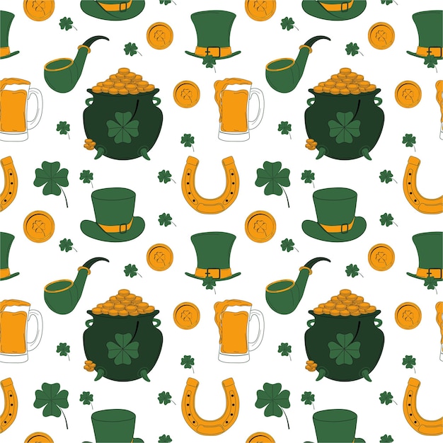 Seamless Pattern with St. Patrick's Day. St. Patrick's Day vector design elements set.