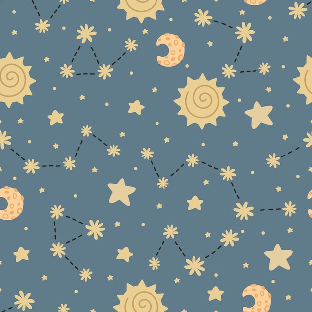 seamless pattern with star map, sun