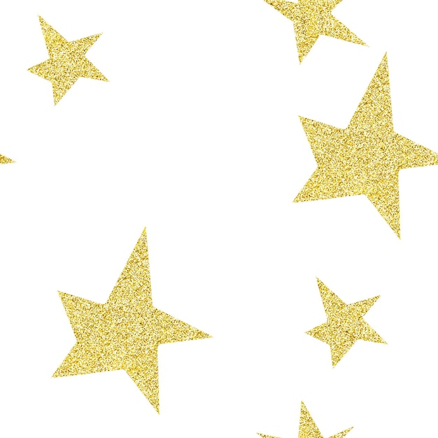 Seamless pattern with stars with golden texture isolated on white background