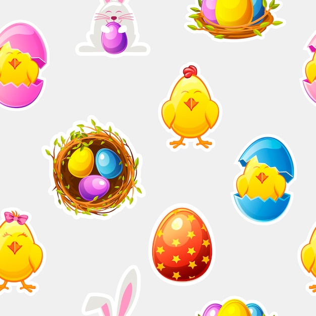 Seamless pattern with stickers for Easter