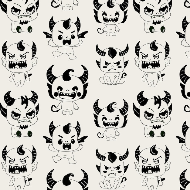 Seamless pattern with Stickers emoji emoticon emotion happy characters sweet hellish entity cute