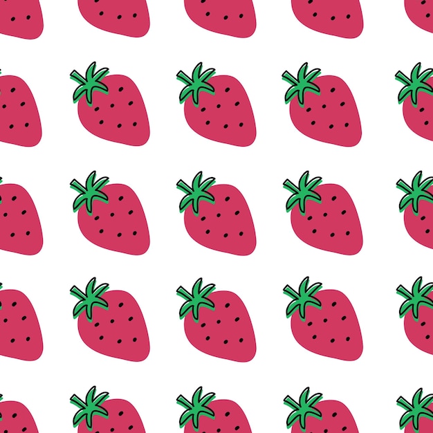 Seamless pattern with strawberries in hand drawn style