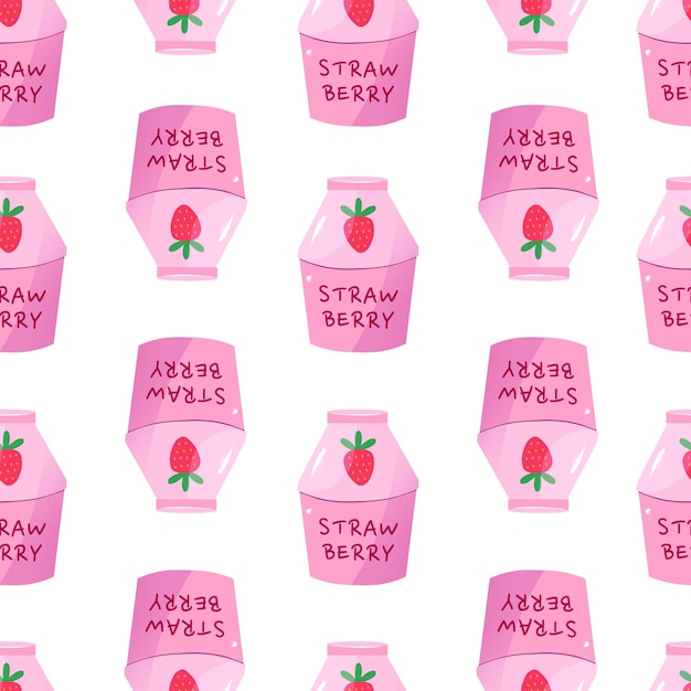 Seamless pattern with strawberry flavor Cute delicious drink