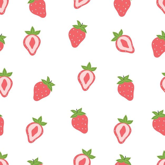 Seamless pattern with strawberry on white background. Exotic fruit print