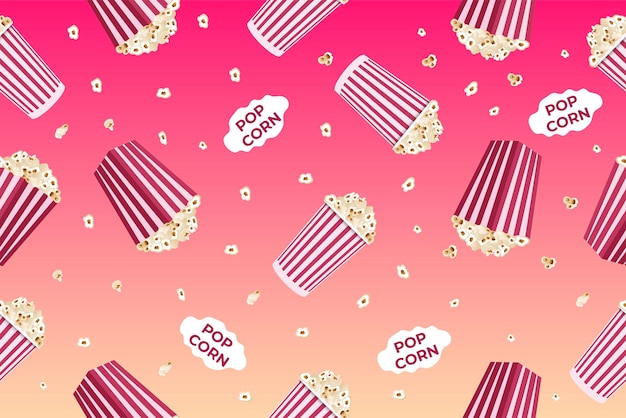 Seamless pattern with striped popcorn box popcorn grains Movie junk food Vector illustration