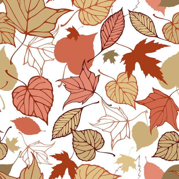 Seamless pattern with stylized colorful autumn leaves