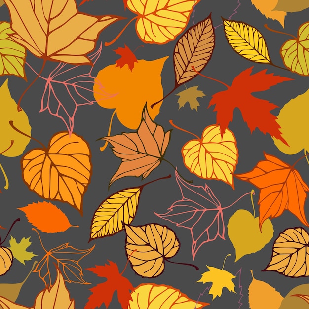 Seamless pattern with stylized colorful autumn leaves