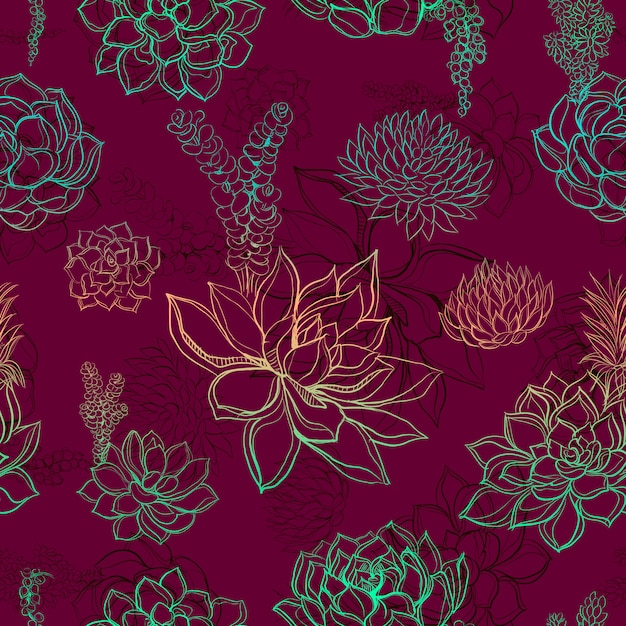 Seamless pattern with succulents