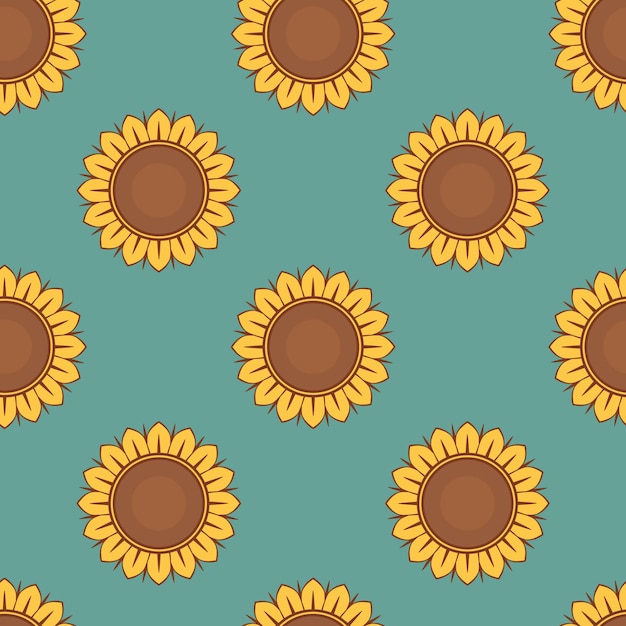 seamless pattern with sunflowers on blue background vector illustration