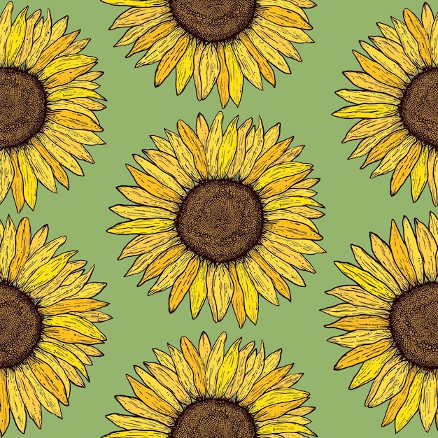 Seamless pattern with sunflowers