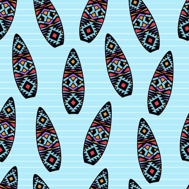 Seamless pattern with surfboards Summer trendy print Vector hand drawn illustration