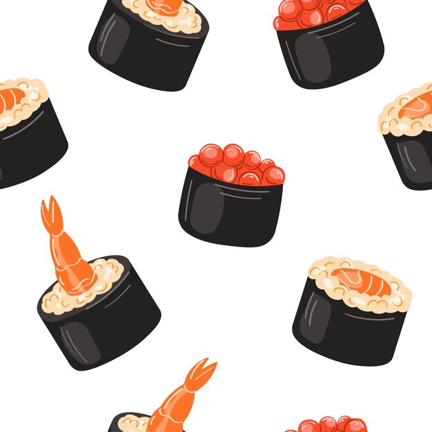 Seamless pattern with sushi, white background. Vector illustration