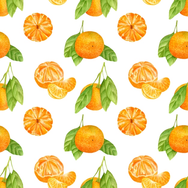 Seamless pattern with tangerines