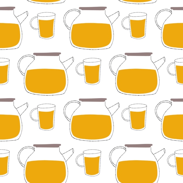 Seamless pattern with teapots and cups illustration on white background