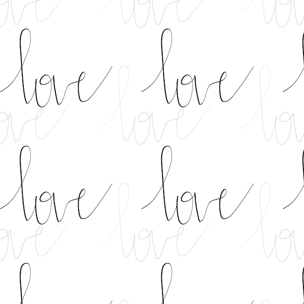 Seamless pattern with text love hand writing on white