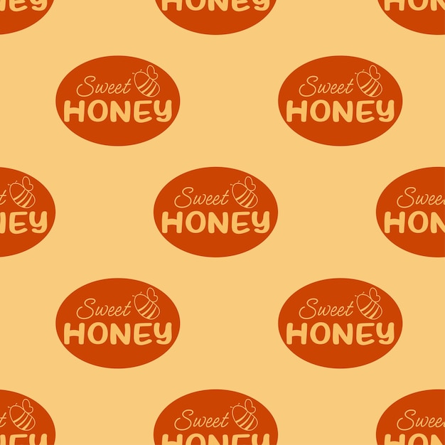 Seamless pattern with the text sweet honey, logo for honey production, pattern for packaging honey