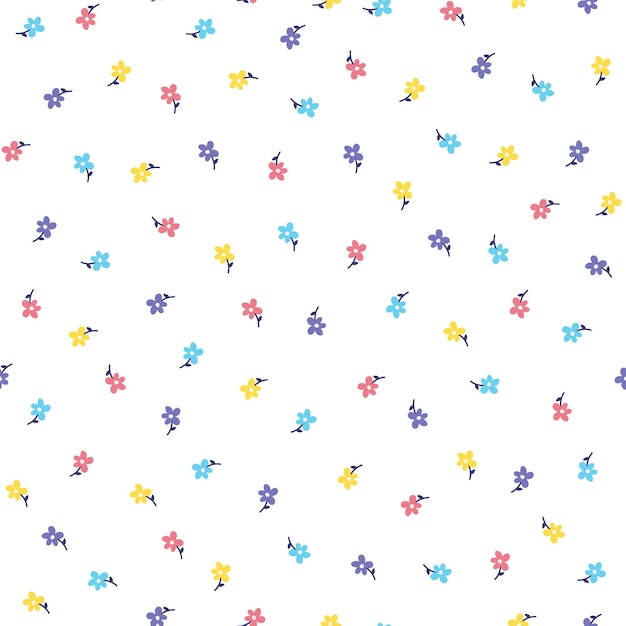 Seamless pattern with tiny colorful flowers and white background