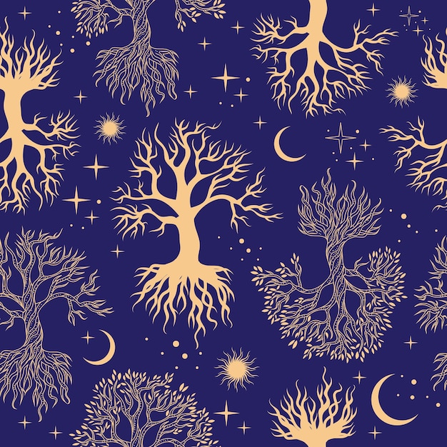 Seamless pattern with tree Tree of life Mystical pattern