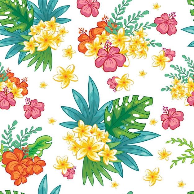 Seamless pattern with tropical exotic flowers and plants vector